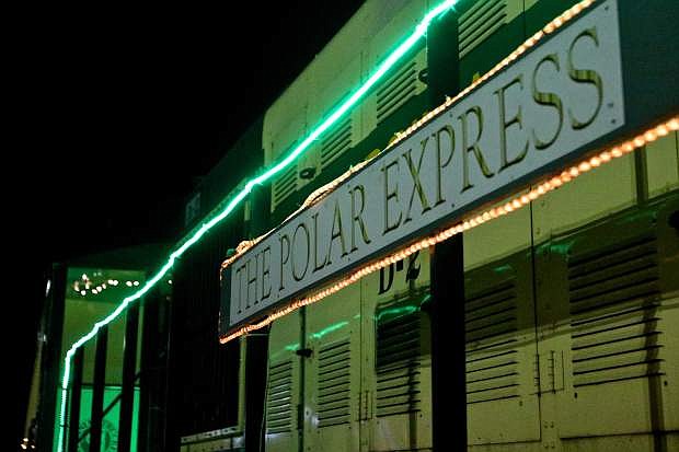 The Polar Express awaits its next load of riders at the V&amp;T Railroad&#039;s Eastgate Depot Saturday night.