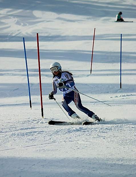 Bailee Barber takes a run for the Carson High ski team during Thursday&#039;s race.