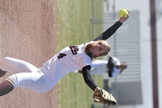 Makayla Shadle delivers a pitch to a South Tahoe batter on Tuesday.