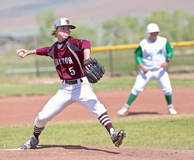 Isaac Von Schoff hurls for the Dustdevils against Fallon Friday afternoon.