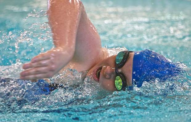 Carson&#039;s Camryn Aten competes in the girl&#039;s 200-meter freestyle event Saturday during the Regional Championships at the Carson Aquatic Facility.