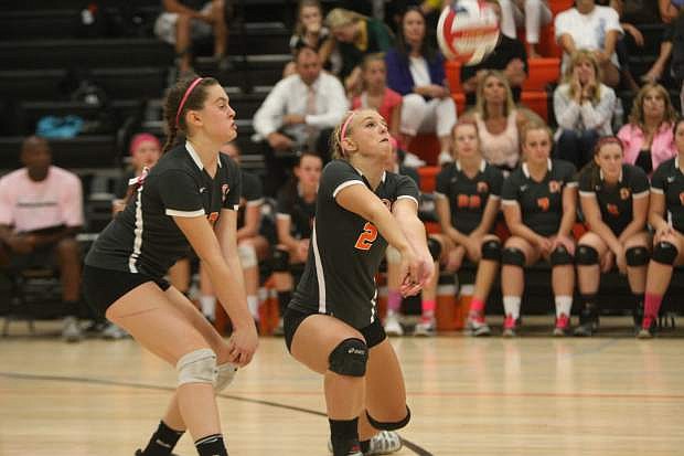 Ariah Barth of Douglas bumps the ball in a match against Manouge on Tuesday.