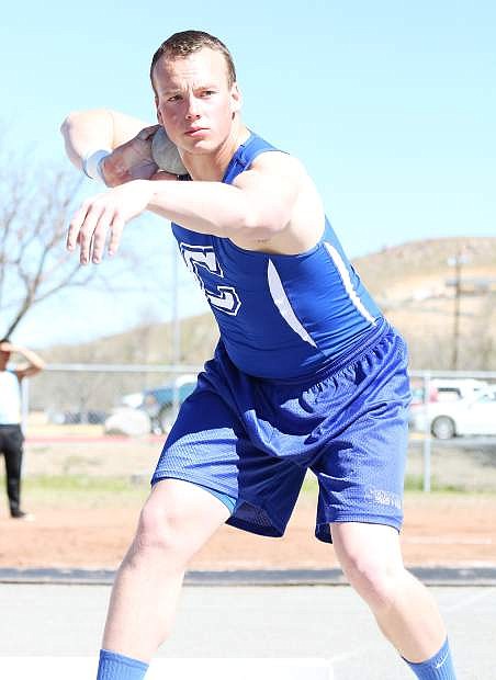 ian Schulz competes in the shot put at the Sparks Rotary Invitational earlier this season.