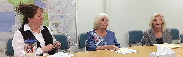 Sara Lafrance, right, a candidate for the Board of Regents, asks a question as WNC Director Sherry Black, left, and retired WNC Dean Michelle Dondero listen at the last  Restore Our College Campus Committee meeting.