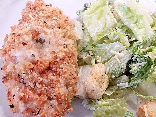 This crunchy chicken parmesan is great hot or cold, sliced and stuffed in a wrap, or on top of a salad.