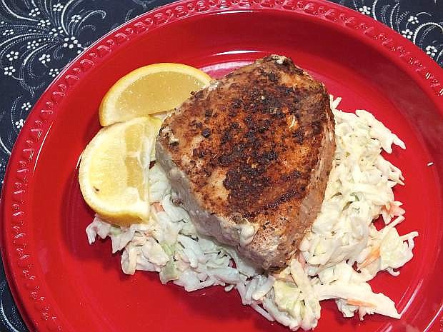 Indoors or on the grill, blackened ahi on quick, kicky coleslaw is just right for Memorial Day and the summer days to come.