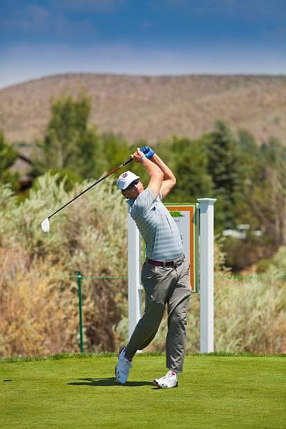 Ricky Barnes tees off during the Reno-Tahoe Pro-Am on Wednesday at Montreux Golf &amp; Country Club. Barnes and his wife, former University of Nevada volleyball star Suzanne Stonebarger, are expected to move to the Martis Camp Club course in Truckee this month.