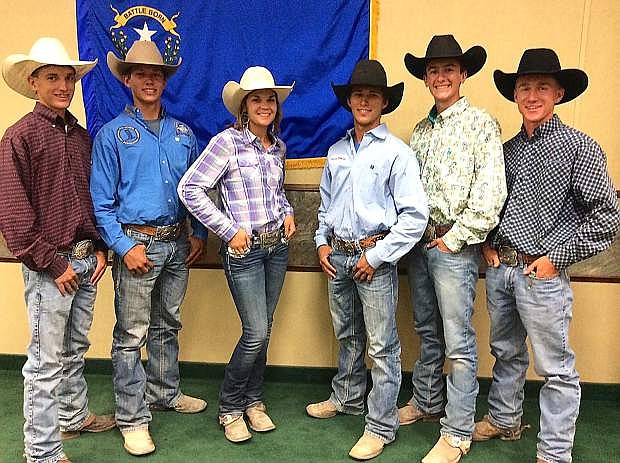 Fallon Rodeo Club members from left are Blain Jensen, Silver State International Rodeo qualifier in team roping, Caleb Hendrix, national qualifier, Leighton Beyer, SSIR qualifier, Cord Hendrix, national, Mackary Spyrow, national, and Jes Tews, national. Not pictured are Sam and Matt Goings, Sydney Felton and Joleen Weir, who all qualified for the SSIR.