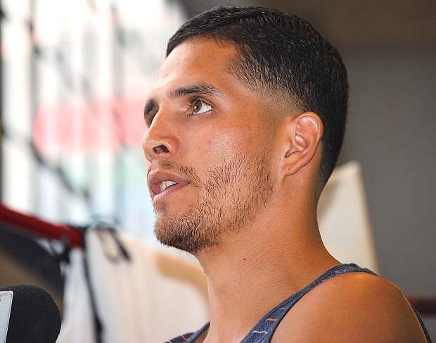 Reno&#039;s Oscar Vasquez gives an interview Wednesday at the 4th Street Gym in Reno during the Rural Rumble media day. The sixth annual event is at 7 p.m. at the Churchill County Fairgrounds.