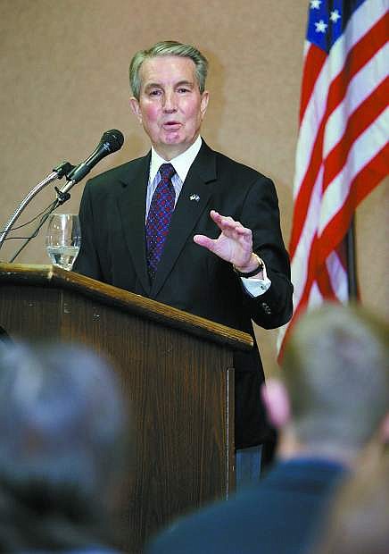Published Caption: Carson City Mayor Robert Crowell answers questions from community members after giving his State of the City speech on Tuesday.