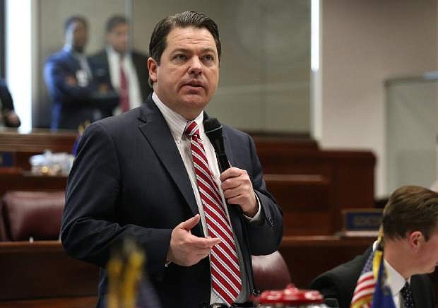 Nevada Senate Majority Leader Michael Roberson, R-Henderson, speaks during Senate floor debate on Gov. Brian Sandoval&#039;s tax proposal to overhaul the state&#039;s business license fees at the Legislative Building in Carson City on Tuesday. The Senate approved the measure 17-4 with bipartisan support to reach the required two-thirds majority.