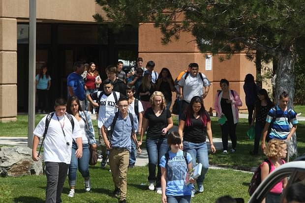 Students leave Carson High School on Tuesday afternoon. About 130 more students attended the first day of school this year than on the first day last year.