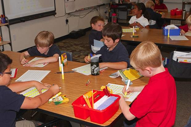 Third grade students at Seeliger Elementary in Carson City work on multiplication patterns Friday afternoon.