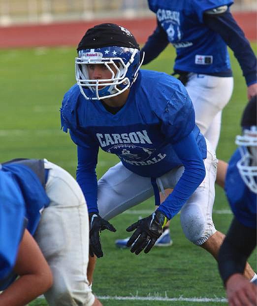 Linebacker Nolan Shine waits for the snap of the ball on Wednesday at CHS.