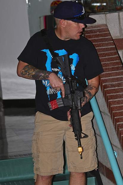 &#039;Shooter&#039; Brian Mays of the CCSO looks for his next victim during active shooter training.