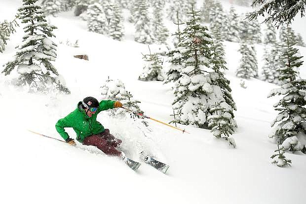 Larry Segal enjoys new snow at Squaw Valley in early December 2014, after the resort received nearly 2 feet of snow up top. It marked the only significant storm of the 2014-15 season.