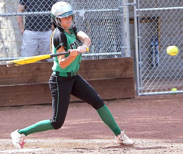 Ali Tedford makes contact during Fallon&#039;s three-game sweep over South Tahoe last weekend.