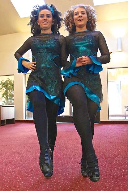 Alli Belton and Ali Ramos from the Blanchette School of Irish Dance of Reno perform a dance for Carson Plaza retirement home residents Thursday for St. Patricks Day.