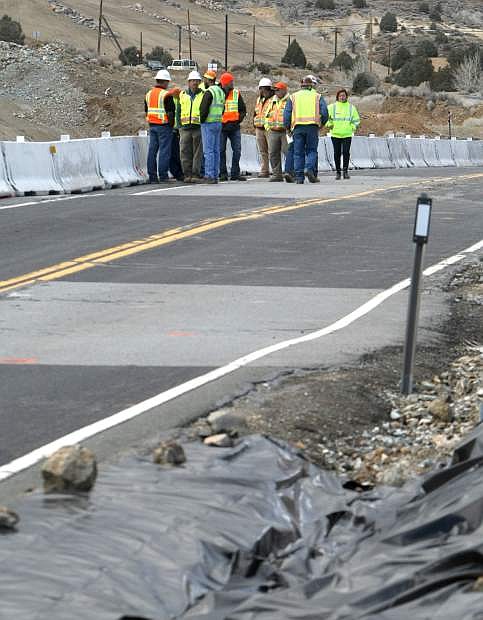Officials from Nevada Department of Transportation and Comstock Mining meet on Monday to discuss road safety issues on State Route 342 near Gold Hill.