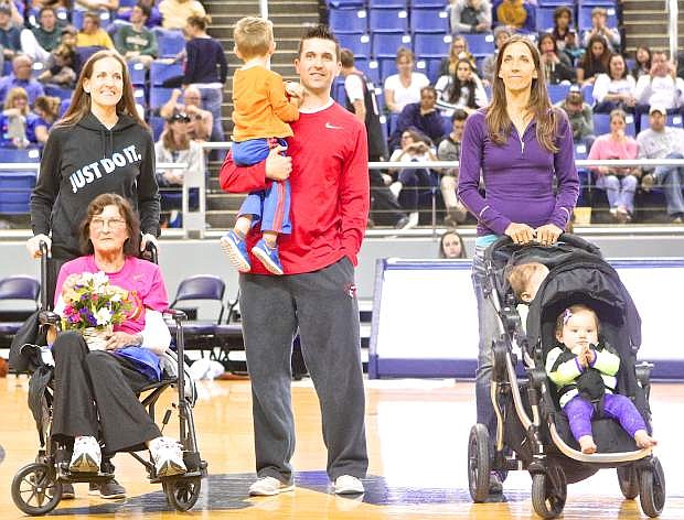 Tom Andreasen&#039;s family at halftime Thursday night at Lawlor Events Center.
