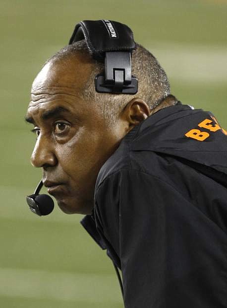 Cincinnati Bengals head coach Marvin Lewis watches from the sidelines in the first half of an NFL football game against the Pittsburgh Steelers, Monday, Sept. 16, 2013, in Cincinnati. (AP Photo/David Kohl)