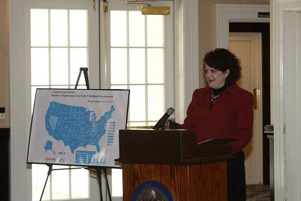 First Lady Kathleen Sandoval describes the Strong Start Nevada initiative at a news conference on Tuesday.