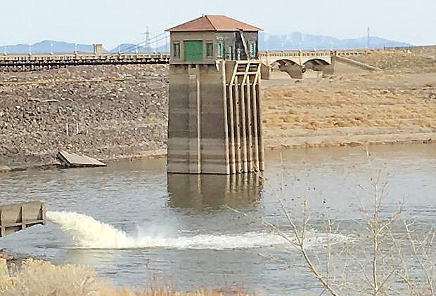 The water level at Lahontan Reservoir has increased to 53,000 acre feet and now surrounds the base of the tower.