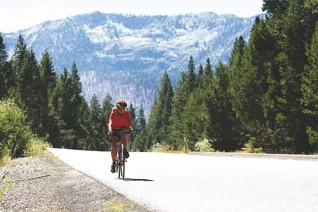 A bicyclist rides east on Lake Tahoe Boulevard in 2011.