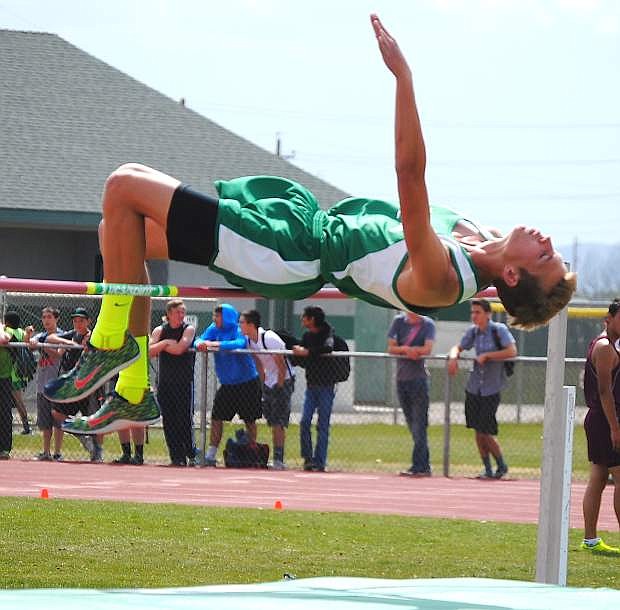 Fallon junior Tristen Thomson clears the bar during the high jump at Wednesday&#039;s Conclave of Awesomness track meet at the Edward Arciniega Complex.