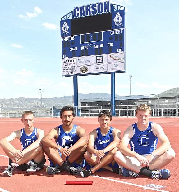 Carson&#039;s 4x400 relay team members Ian Van Rensselaer, Hector Gomez-Barios, Brandon Basa and Asa Carter look to qualify for the state meet Saturday during the regional finals meet.