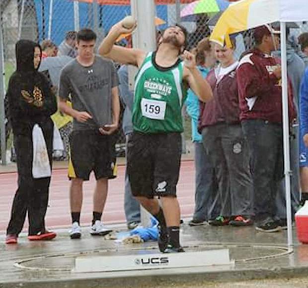 Fallon&#039;s TJ Mauga throws in the shot put event this past weekend.