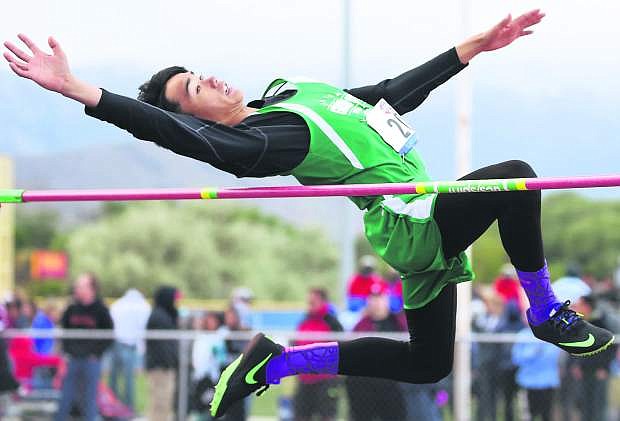 The Wave&#039;s Kapili Gleason leans back while competing in the high jump.