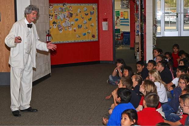 The third grade at Empire Elementary in Carson City hosts The Ghost of Mark Twain (McAvoy Layne) Thursday for the Nevada Sesquicentennial Celebration.