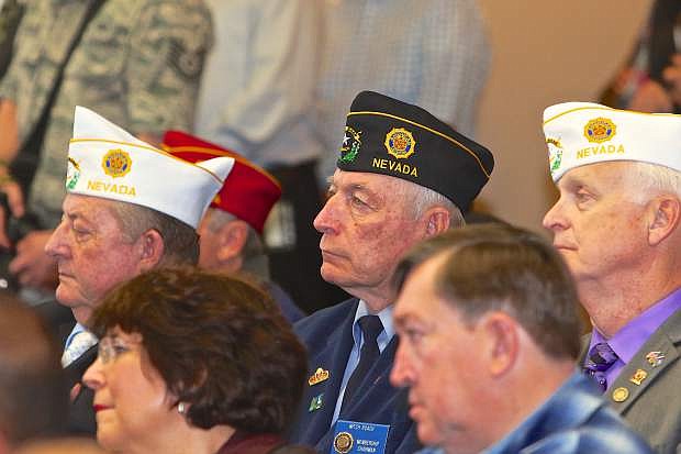 The upstairs assembly room at the State Capitol is packed with veterans, dignitaries and their families Friday in Carson City.
