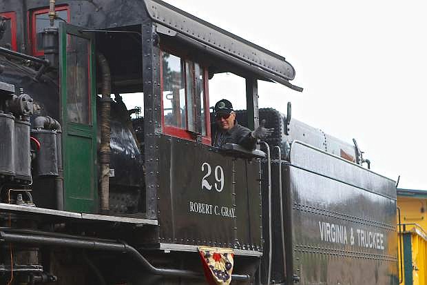 Clifford &#039;Chooch&#039; Cox pulls the #29 V&amp;T engine into the station Saturday in Virginia City. The Virginia and Truckee Railroad opened its season Saturday in Virginia City.