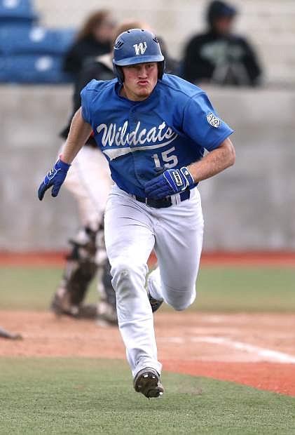 Wildcats&#039; Jake Bennett runs the bases against Mt. Hood at Western Nevada College in Carson City, Nev., on Friday, March 20, 2015.