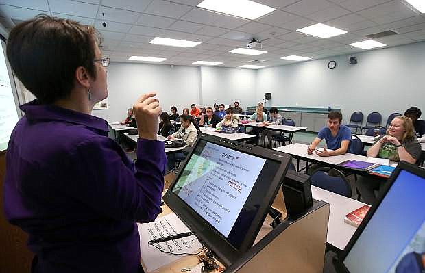 Western Nevada College Professor Susan Priest teaches an academic success class in October.