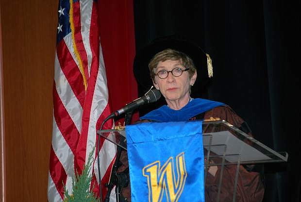 Dr. Carol Lucey, who retired Wednesday, spoke at May&#039;s commencement exercise for Western Nevada College Fallon students.