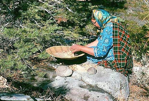 Washoe Tribe member Elaine Christesen at Taylor Creek in 1976.