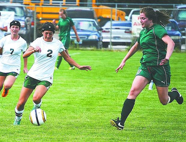 Fallon senior Maddie Alegre dribbles during a match earlier this season. The Lady Wave host Truckee in a critical Northern Division I-A match today at 4 p.m. at the Edward Arciniega Complex.