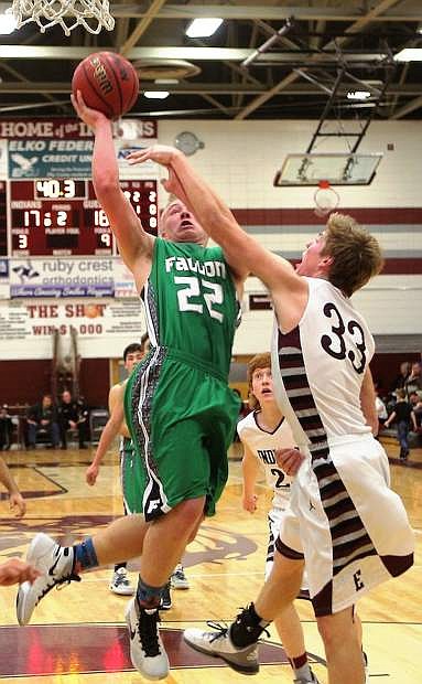 The Wave&#039;s Cade Vercellotti (22) jumps high for a basket in Fallon&#039;s previous game against Elko on the road.