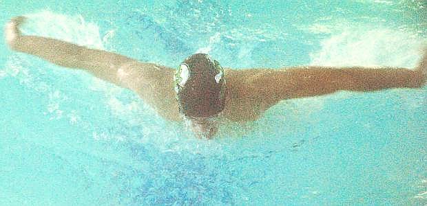 Fallon freshman Charlier Brown swims in the last league meet in Fernley before regionals in the 100-meter breaststroke.