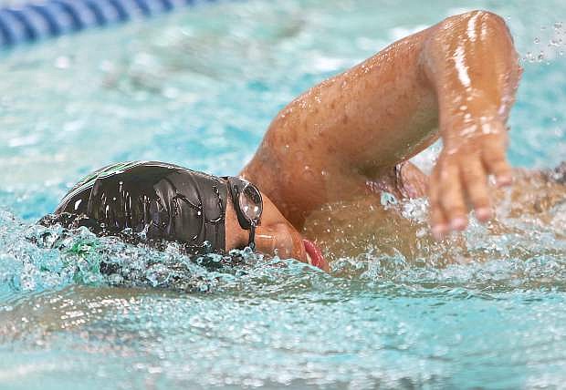 Fallon&#039;s Nathan Narag swims in the 200-meter freestyle Saturday in the regional championships in Carson City.