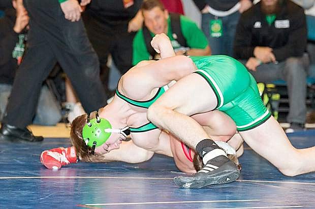 Fallon&#039;s Sam Goings, top, placed fifth in the 160 at the Reno Tournament of Champions Saturday.