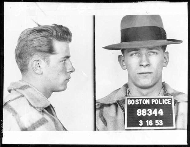 FILE - This 1953 Boston police booking file photo combo shows James &quot;Whitey&quot; Bulger after an arrest. A jury on Monday, Aug. 12, 2013 found Bulger guilty on several counts of murder, racketeering and conspiracy in federal court in Boston.(AP Photo/Boston Police, File)