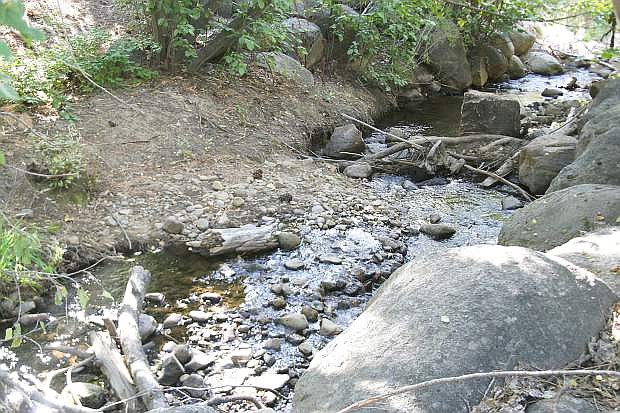 On Wednesday, water levels are seen very low in some sections of Third Creek, exposing rocks and other terrain. Hopes are high this winter for heavy snowfall to help replenish creeks, rivers and lakes in the Lake Tahoe region after a trio of low-snow years.