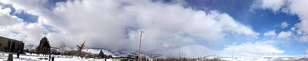 This panoramic photo taken at Carson High School and made on a cell phone  shows the clouds over Carson City at 11 a.m. Saturday.
