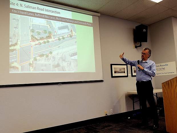 Phil Erickson, of Community Design &amp; Architecture, talks about William Street greening plan ideas on Wednesday.