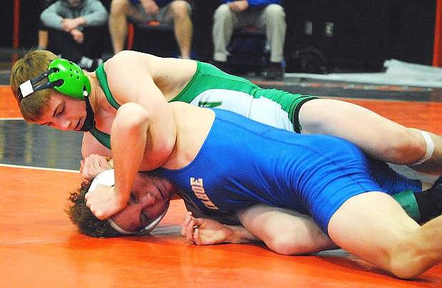 Fallon&#039;s Sam Goings (top) went undefeated at the Northern Division I-A duals last weekend and earn the No. 1 seed for this week&#039;s regional tournament.