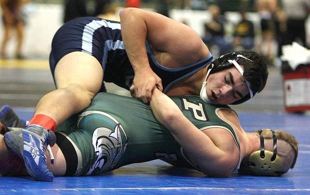 Alex Honeycutt wrestles to a 8-0 win at the Sierra Nevada Classic on Monday in Reno.